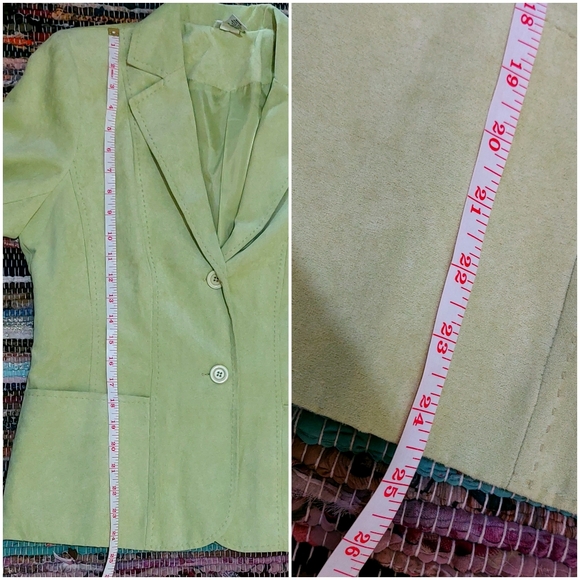 Vintage 90s Kim Rogers Chunky Stitch Lime Green Workwear Blazer Jacket - Picture 12 of 14